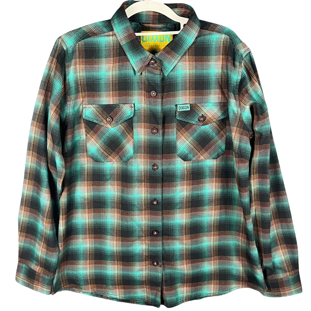 Dixxon Flannel The Expendables Shirt Womens L Turquoise Plaid D-Tech Button Up